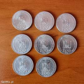 Monety srebrne 200 zł.  XXX LAT PRL 1974 -  sztuk 8